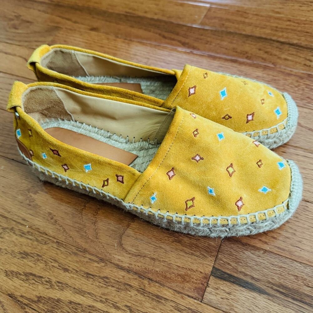 Rag & Bone Mustard Adria Espadrille Embroidered Suede Loafer Size 38.5/US 8.5